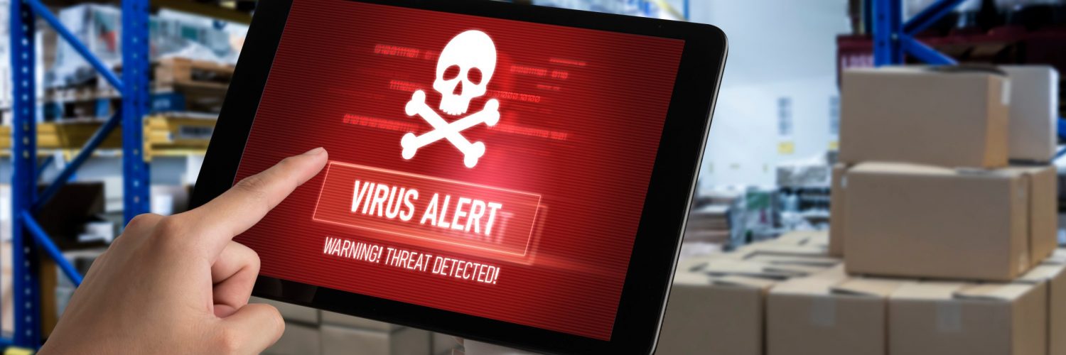 Virus warning alert on computer screen detected modish cyber threat , hacker, computer virus and malware